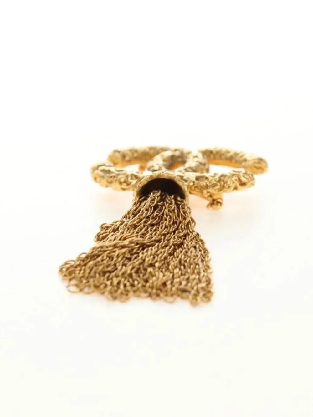 CHANEL CC Fringe Lava Brooch metal Gold CC Auth am11879SM